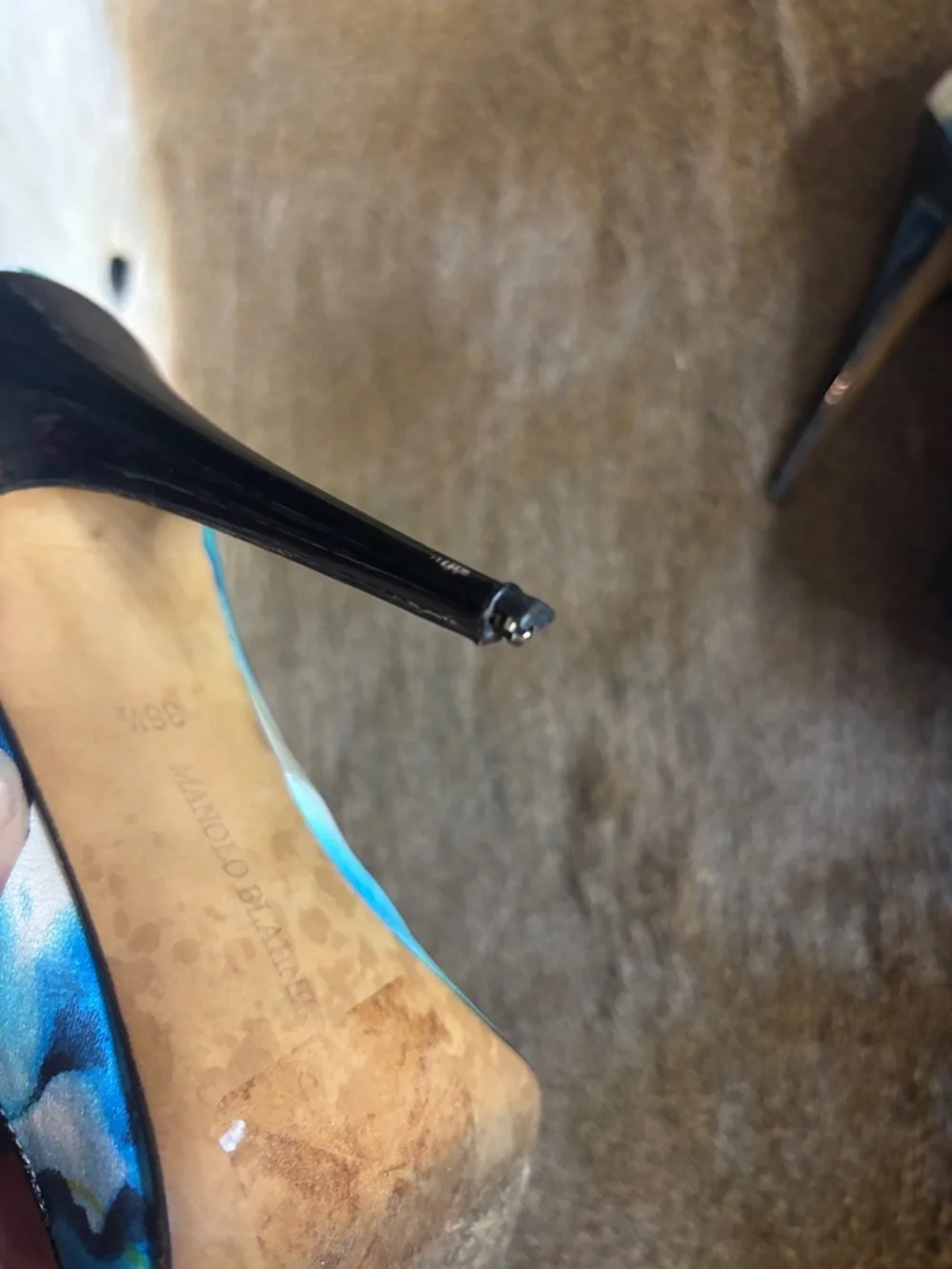Manolo Blahnik Yellow and Blue Marble Point-Toe Stiletto